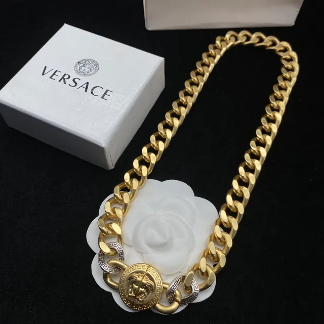 Versace Gold Silver Curb-Link Chain Medusa Head Clasp Bracelet 2