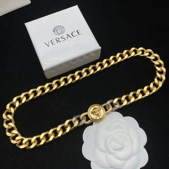 Versace Gold Silver Curb-Link Chain Medusa Head Clasp Bracelet 3