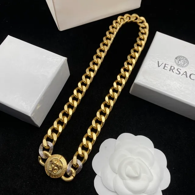 Versace Gold Silver Curb-Link Chain Medusa Head Clasp Bracelet 5