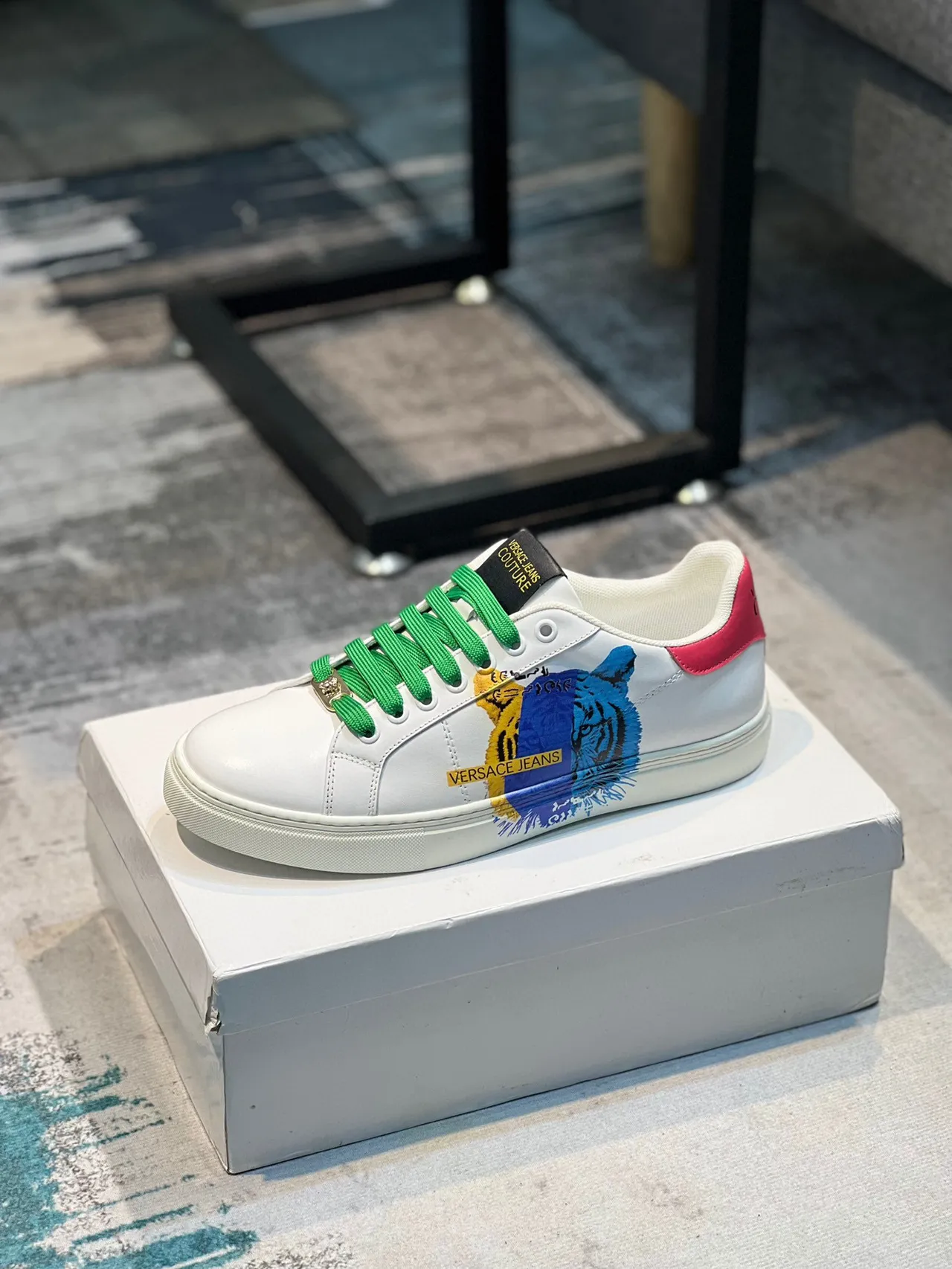Versace Graphic Tiger Sneaker White Multicolor Leather Upper Side Print Lifestyle Sneakers 1