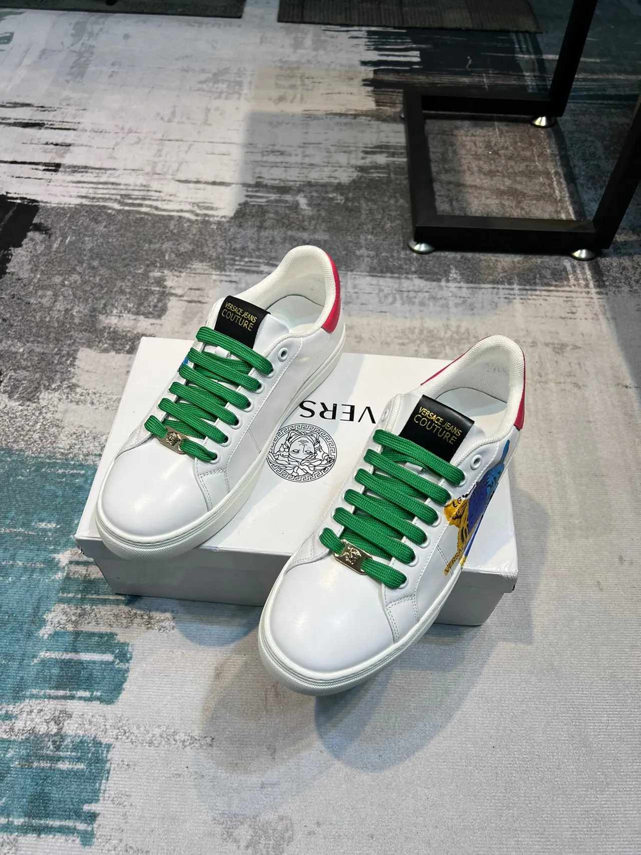 Versace Graphic Tiger Sneaker White Multicolor Leather Upper Side Print Lifestyle Sneakers 5