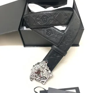 Versace Greca Medusa काली चमड़े की बेल्ट