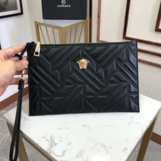 Versace Greca Odissea Black Quilted Medusa Wristlet