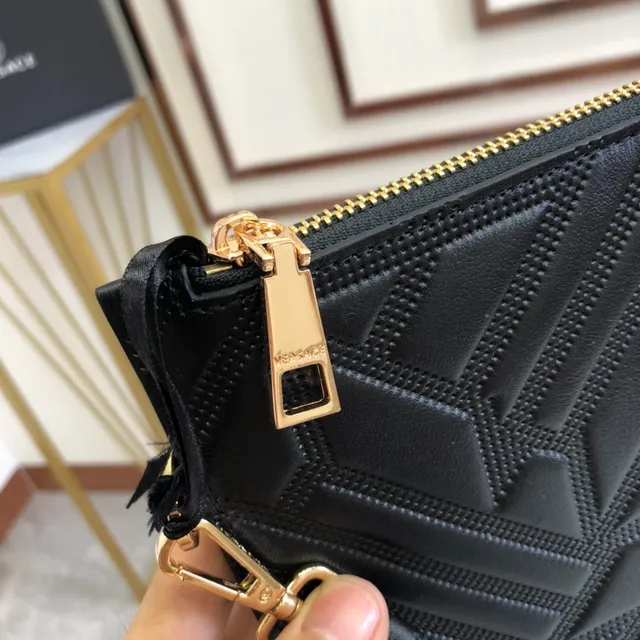 Versace Greca Odissea Black Quilted Medusa Wristlet 4