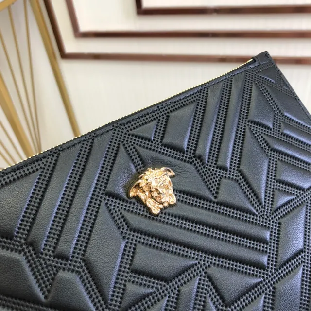Versace Greca Odissea Black Quilted Medusa Wristlet 5