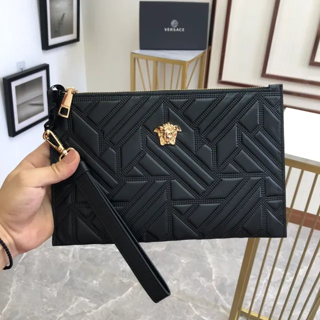 Versace Greca Odissea Black Quilted Medusa Wristlet 6
