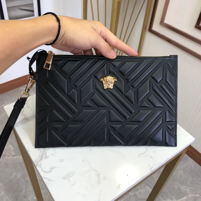 Versace Greca Odissea Black Quilted Medusa Wristlet 8