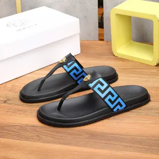 Versace Greca Odissea 蓝色黑色人字拖鞋