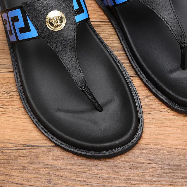 Versace Greca Odissea Blue Black Thong Slippers 2