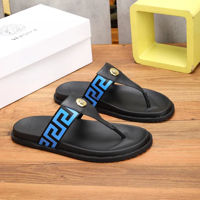 Versace Greca Odissea Blue Black Thong Slippers 5