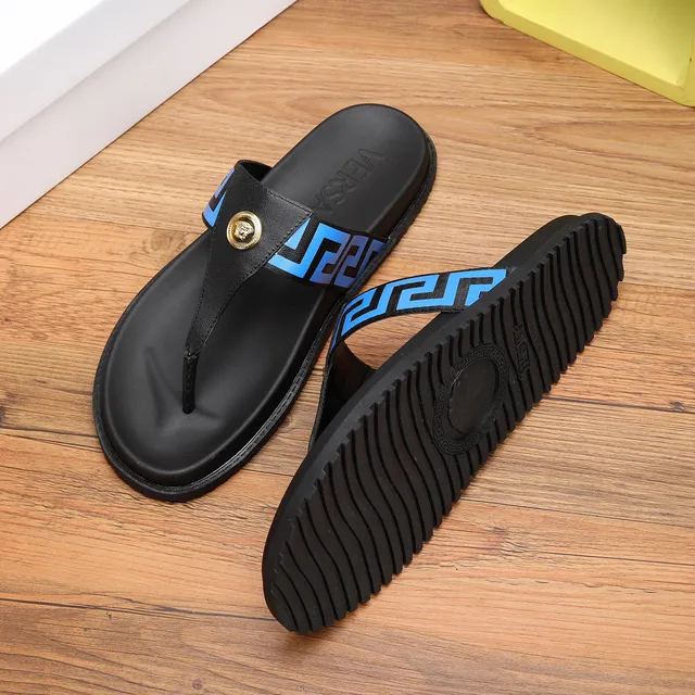 Versace Greca Odissea Blue Black Thong Slippers 6