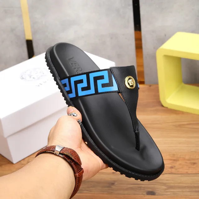 Versace Greca Odissea Blue Black Thong Slippers 8