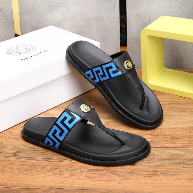 Versace Greca Odissea Blue Black Thong Slippers 9