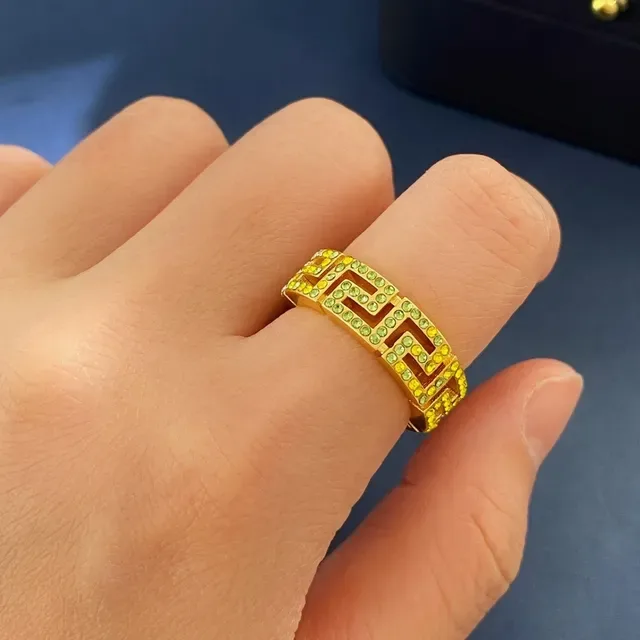 Versace Greca Pavé Crystal Gold-Tone Ring 4
