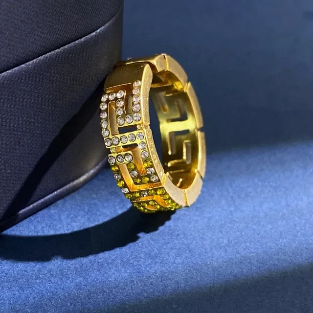 Versace Greca Pavé Crystal Gold-Tone Ring 5