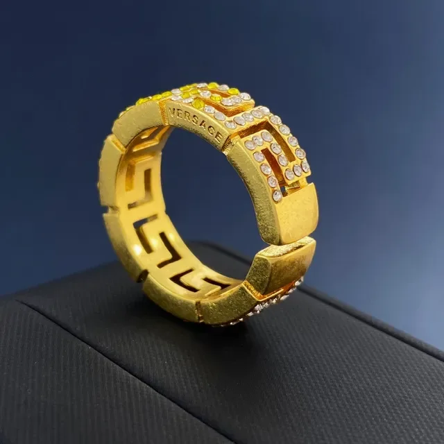 Versace Greca Pavé Crystal Gold-Tone Ring 6