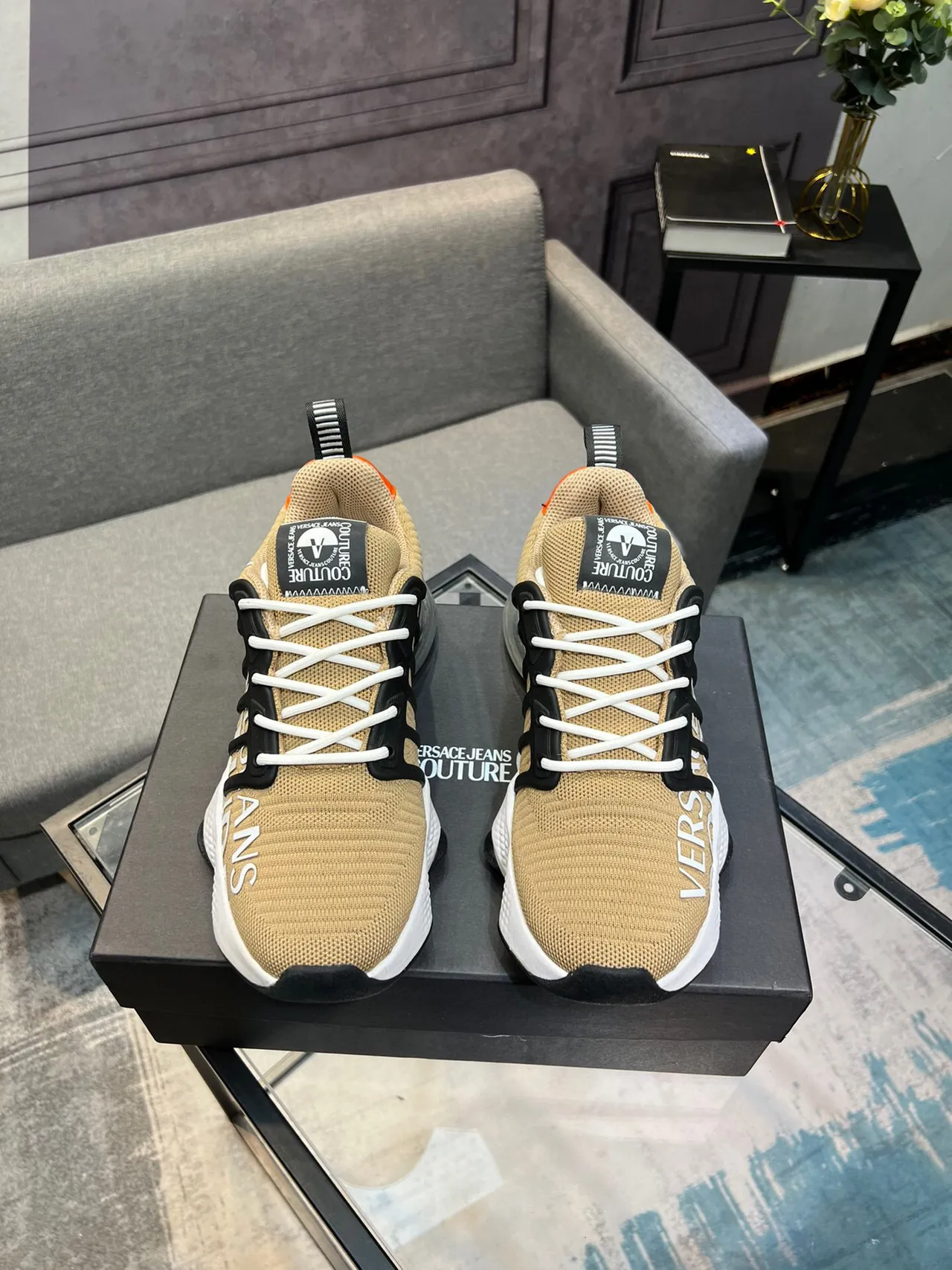 Versace Jeans Couture Beige Black Orange Chunky Sneakers 2