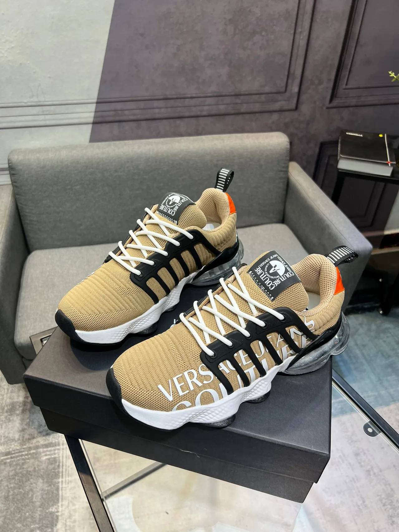 Versace Jeans Couture Beige Black Orange Chunky Sneakers 3