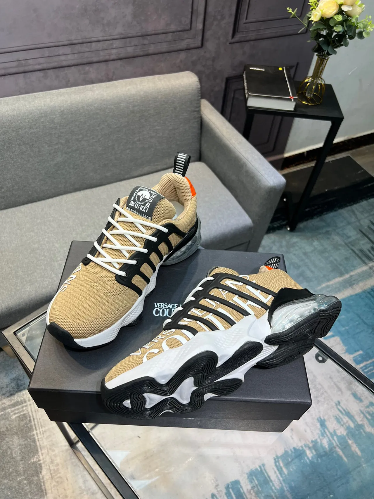 Versace Jeans Couture Beige Black Orange Chunky Sneakers 4