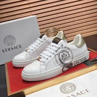 Versace Jeans Couture White Leather Gold-Accent Lifestyle Sneakers