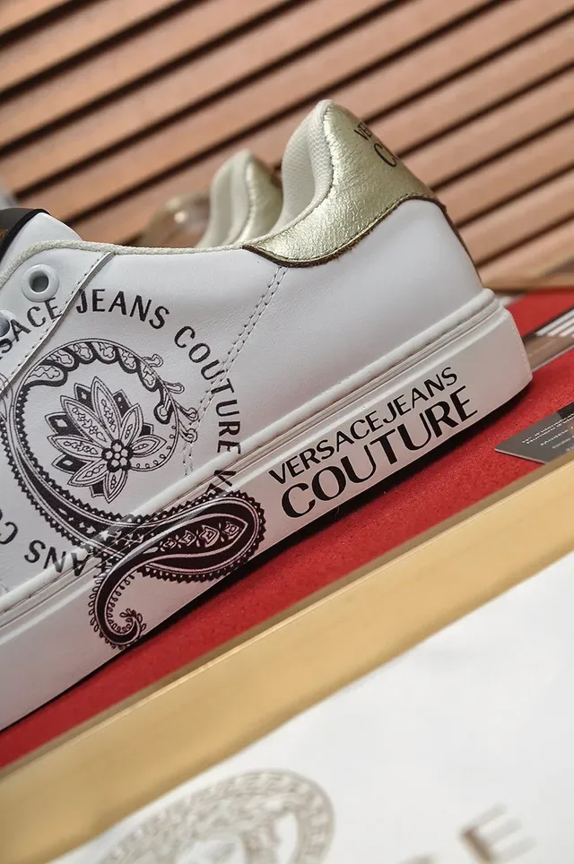 Versace Jeans Couture White Leather Gold-Accent Lifestyle Sneakers 2