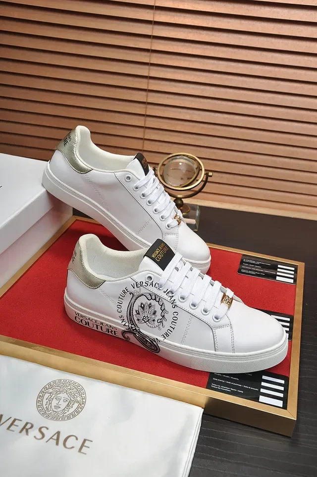 Versace Jeans Couture White Leather Gold-Accent Lifestyle Sneakers 5