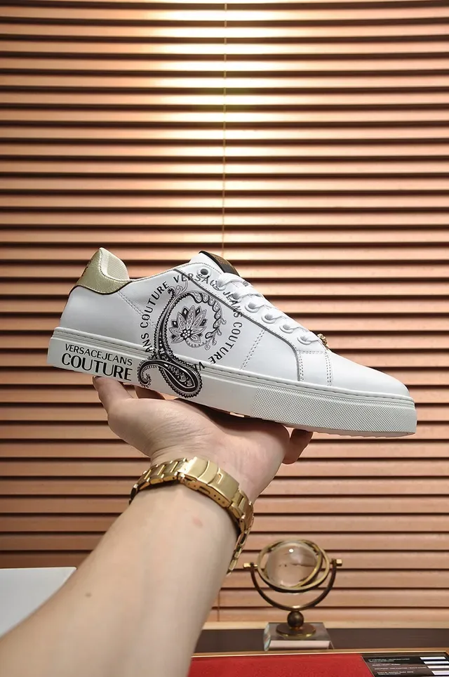 Versace Jeans Couture White Leather Gold-Accent Lifestyle Sneakers 7