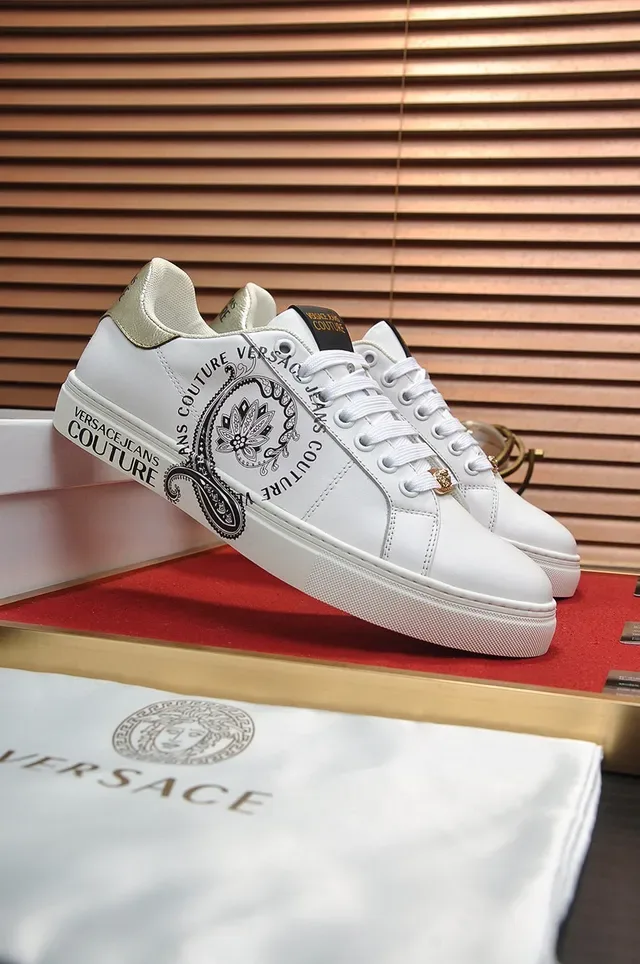 Versace Jeans Couture White Leather Gold-Accent Lifestyle Sneakers 8