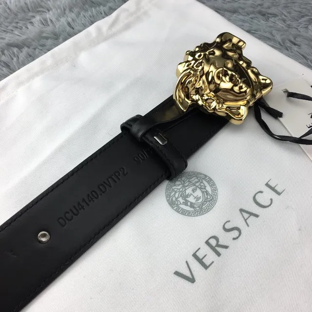 Cinto Versace Medusa Preto Dourado Fivela Cabeça Greca-Embossed Couro Cinto 3
