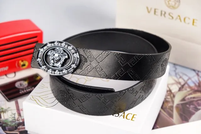 Versace Medusa Belt Cinto de couro preto prateado com fivela de cabeça adornado com cristais 2