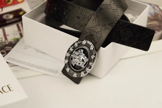 Versace Medusa Belt Cinto de couro preto prateado com fivela de cabeça adornado com cristais 5