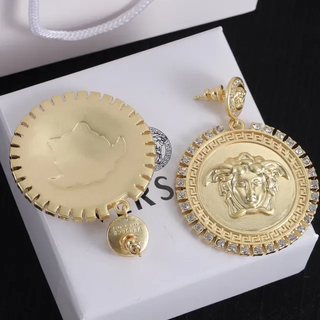 Versace Medusa Boucles d'Oreilles Médaille Argent et Or Satiné Cristal 2