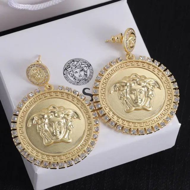Versace Medusa Boucles d'Oreilles Médaille Argent et Or Satiné Cristal 3