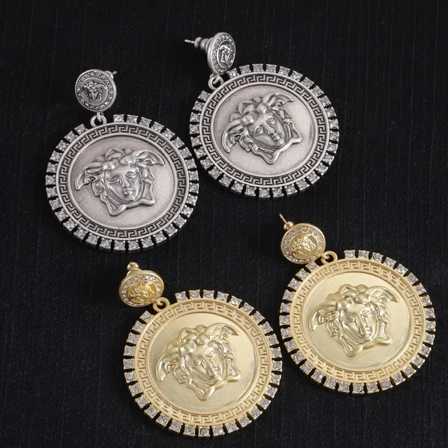 Versace Medusa Boucles d'Oreilles Médaille Argent et Or Satiné Cristal 6