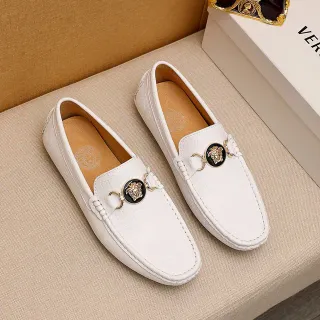Versace Medusa Horsebit लोफर सफेद चमड़ा एम्बॉस्ड Greca पैटर्न लोफर
