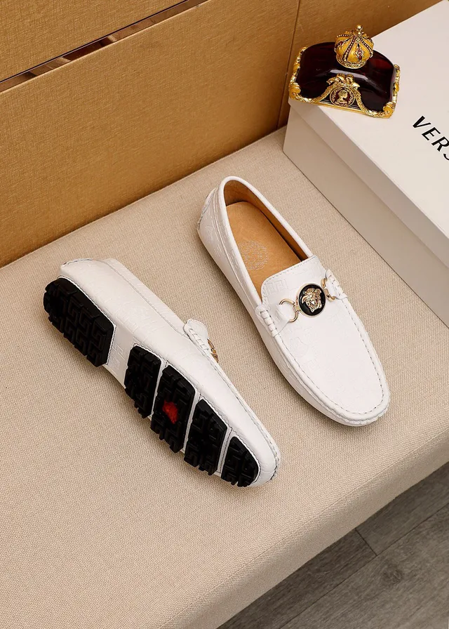 Versace Medusa Horsebit Loafer White Leather Embossed Greca Pattern Loafer 3