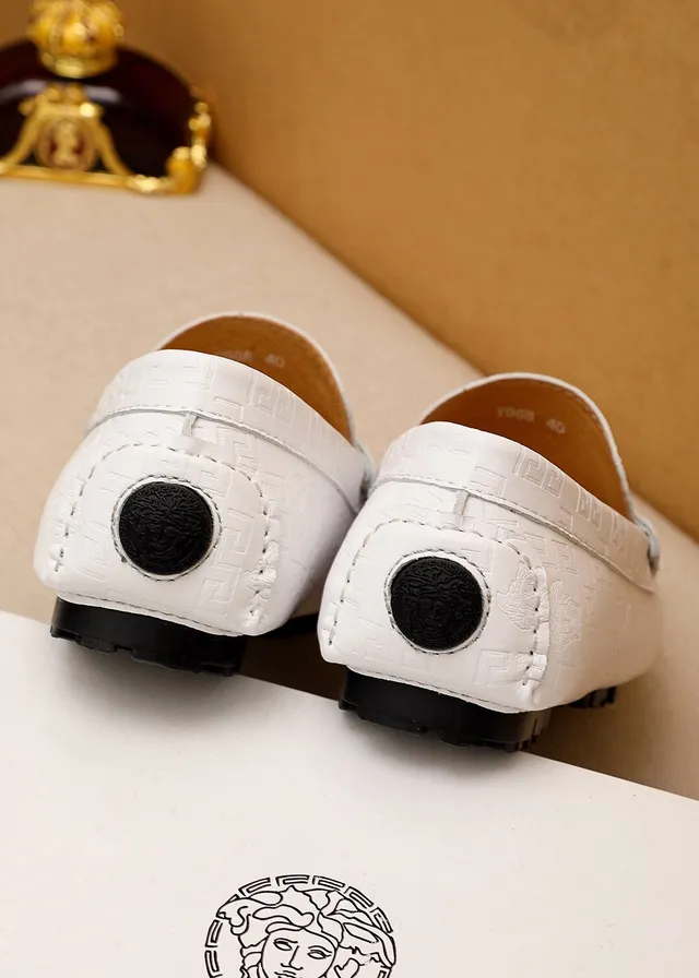 Versace Medusa Horsebit Loafer White Leather Embossed Greca Pattern Loafer 4