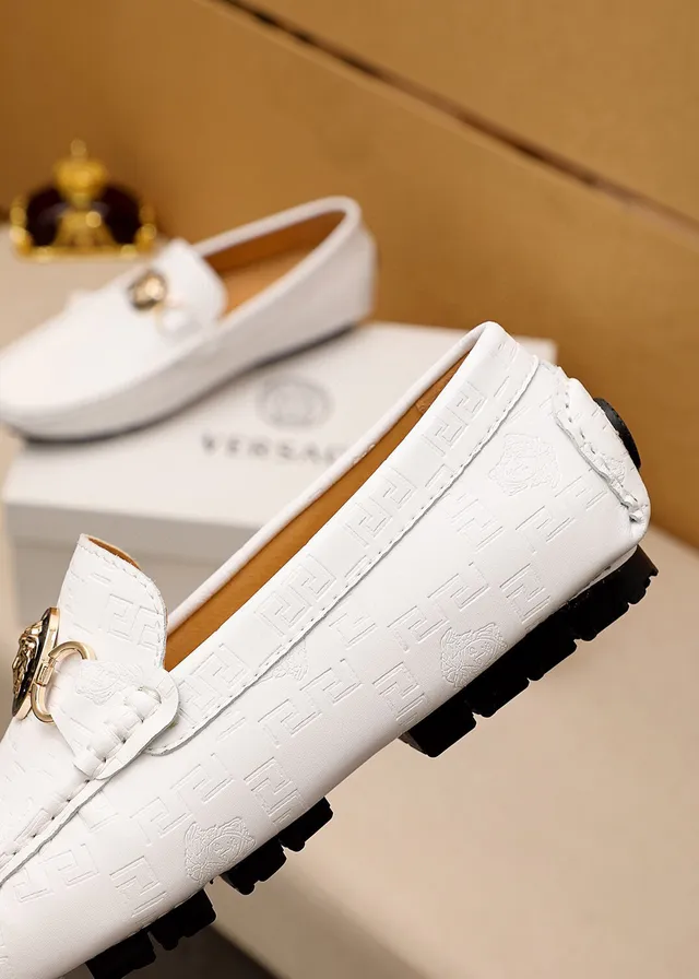 Versace Medusa Horsebit Loafer White Leather Embossed Greca Pattern Loafer 5