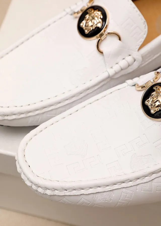 Versace Medusa Horsebit Loafer White Leather Embossed Greca Pattern Loafer 6