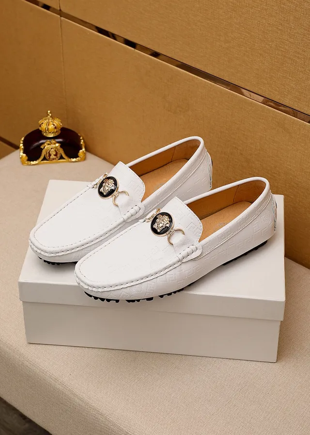 Versace Medusa Horsebit Loafer White Leather Embossed Greca Pattern Loafer 9