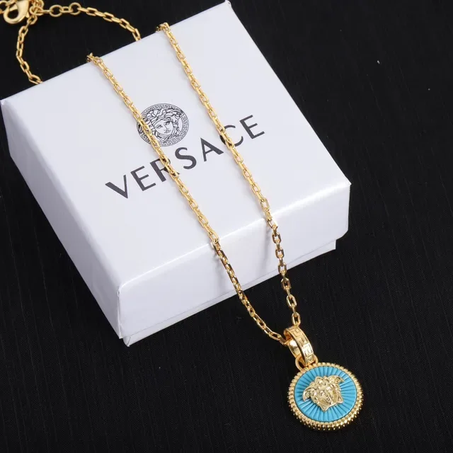 Collier Versace Medusa Pendentif Chaîne Or Bleu Circulaire 3