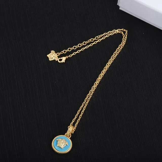 Collier Versace Medusa Pendentif Chaîne Or Bleu Circulaire 4