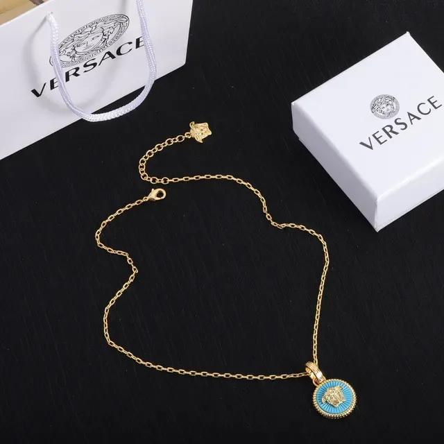 Collier Versace Medusa Pendentif Chaîne Or Bleu Circulaire 5