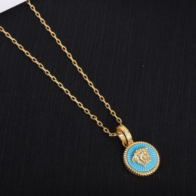 Collier Versace Medusa Pendentif Chaîne Or Bleu Circulaire 6