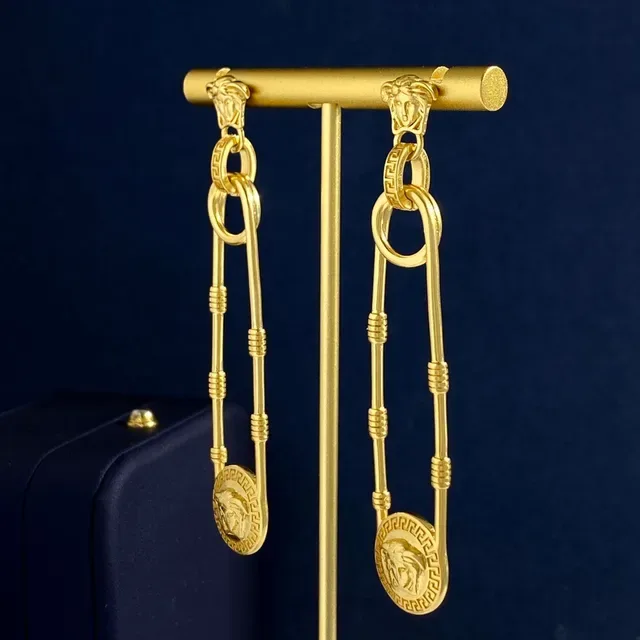 Versace Medusa Safety Pin Brincos de Ouro 3