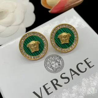 Versace Medusa Stud 绿金 圆头 条纹搪瓷 耳钉