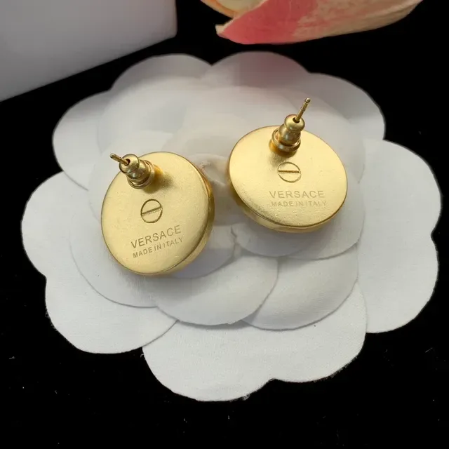 Versace Medusa Stud أقراط أخضر ذهبي رأس دائري مينا مخططة 5