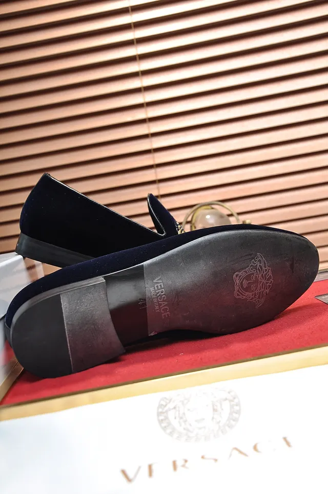 Versace Bleu Marine Or Velours Supérieur Brodé Tête de Méduse Mocassin 3