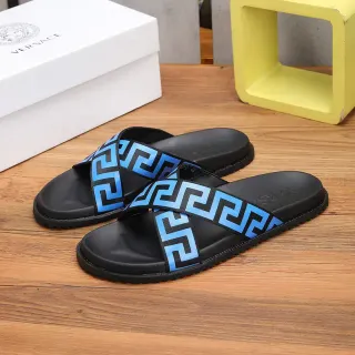 Versace Odissea Greek Key 蓝黑拖鞋