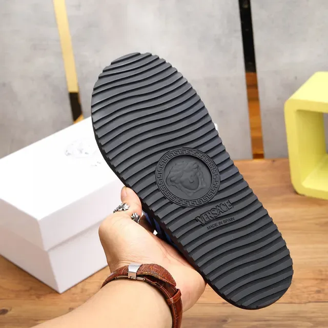 Versace Odissea Greek Key Blue Black Slippers 3